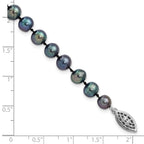 Sterling Silver Rhodium-plated 6-7mm Black Near-Round Freshwater Cultured Pearl 7.25 inch Bracelet