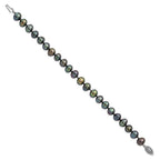 Sterling Silver Rhodium-plated 7-8mm Black Near-Round Freshwater Cultured Pearl 7.25 inch Bracelet