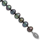 Sterling Silver Rhodium-plated 7-8mm Black Near-Round Freshwater Cultured Pearl 7.25 inch Bracelet