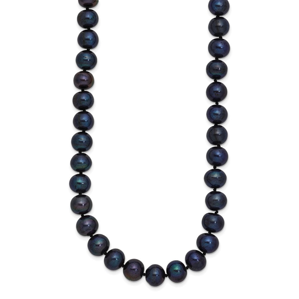 Sterling Silver Rhodium-plated 8-9mm Black Near-Round Freshwater Cultured Pearl Necklace