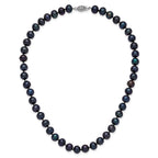 Sterling Silver Rhodium-plated 8-9mm Black Near-Round Freshwater Cultured Pearl Necklace