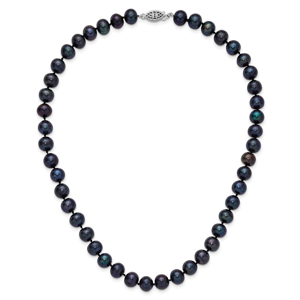 Sterling Silver Rhodium-plated 8-9mm Black Near-Round Freshwater Cultured Pearl Necklace