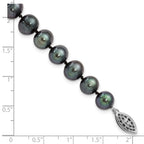 Sterling Silver Rhodium-plated 8-9mm Black Near-Round Freshwater Cultured Pearl 7.25 inch Bracelet