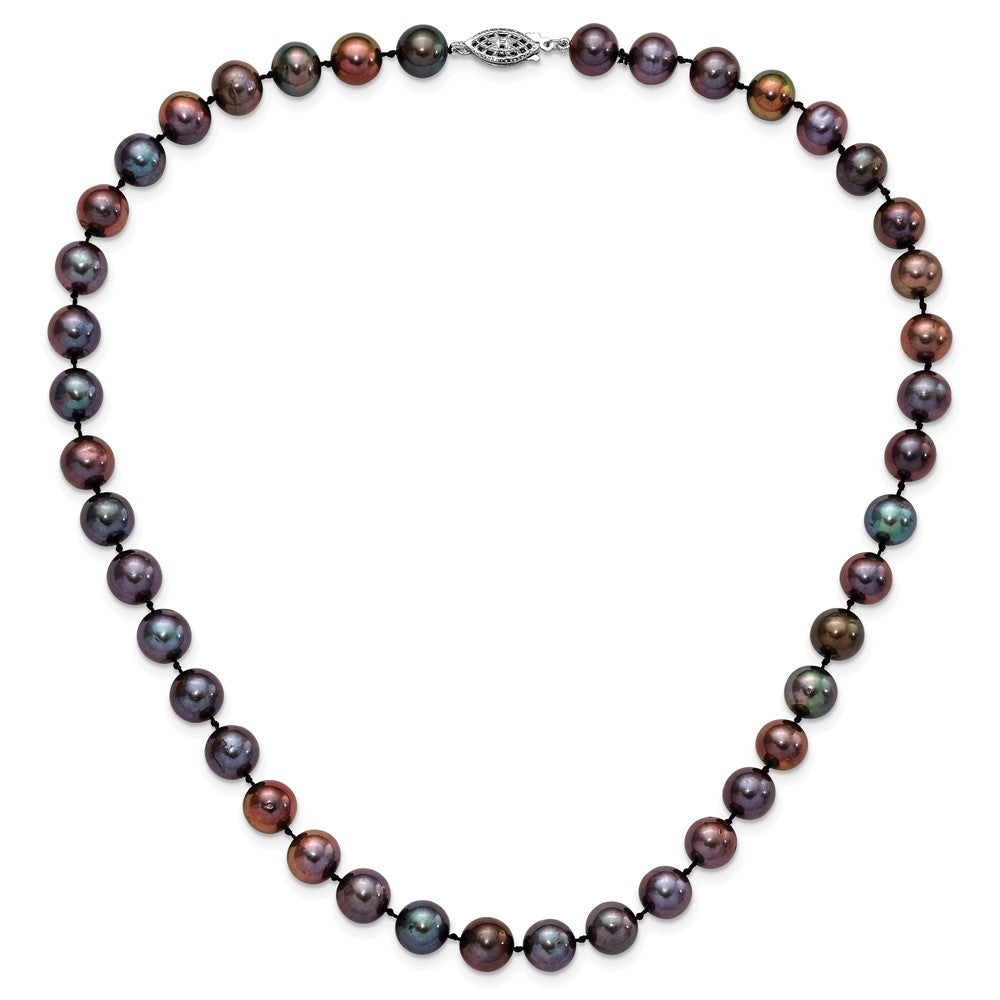 Sterling Silver Rhodium-plated 9-10mm Black Near-Round Freshwater Cultured Pearl Necklace