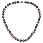 Sterling Silver Rhodium-plated 9-10mm Black Near-Round Freshwater Cultured Pearl Necklace
