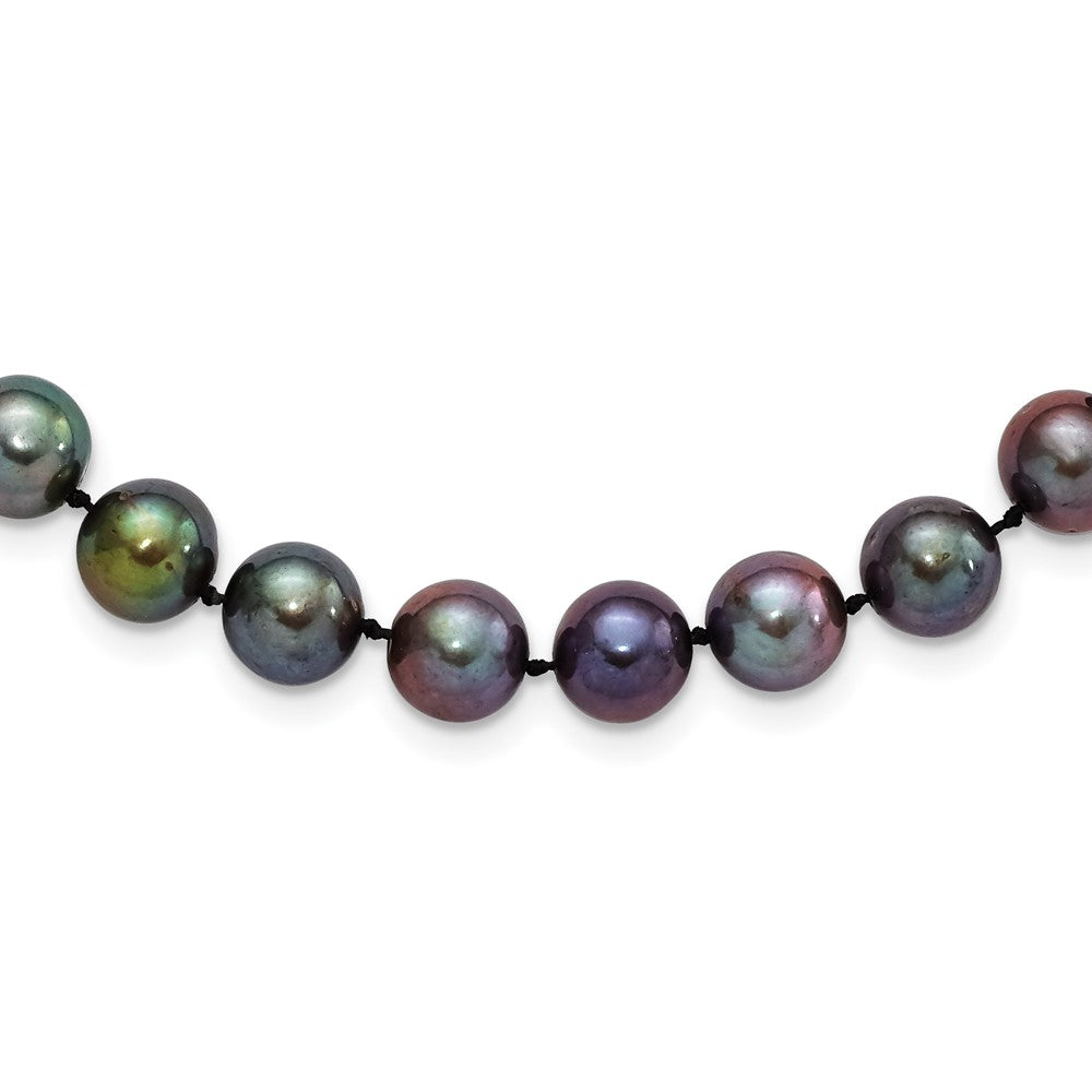 Sterling Silver Rhodium-plated 9-10mm Black Near-Round Freshwater Cultured Pearl Necklace