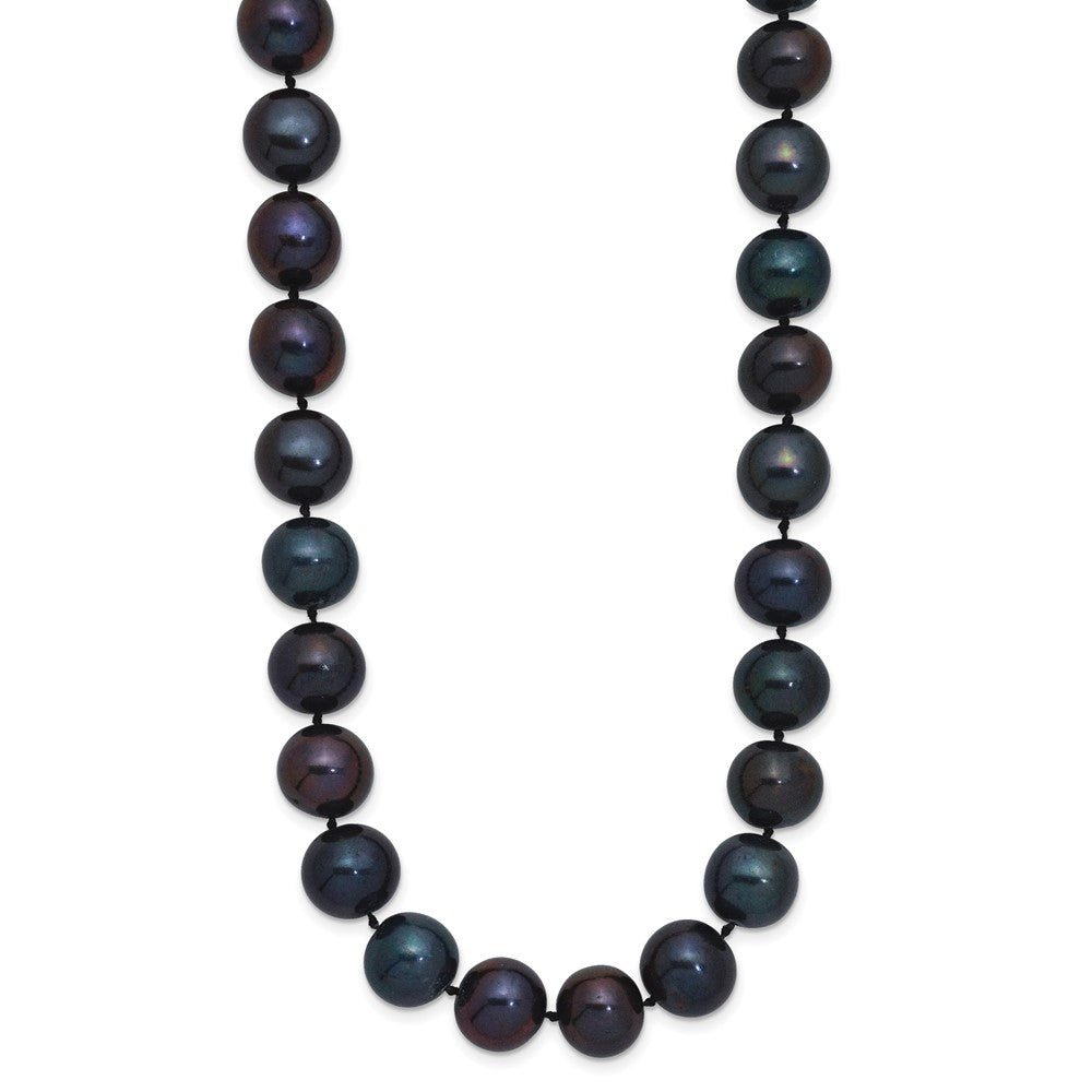 Sterling Silver Rhodium-plated 10-11mm Black Near-Round Freshwater Cultured Pearl Necklace