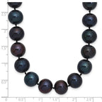 Sterling Silver Rhodium-plated 10-11mm Black Near-Round Freshwater Cultured Pearl Necklace