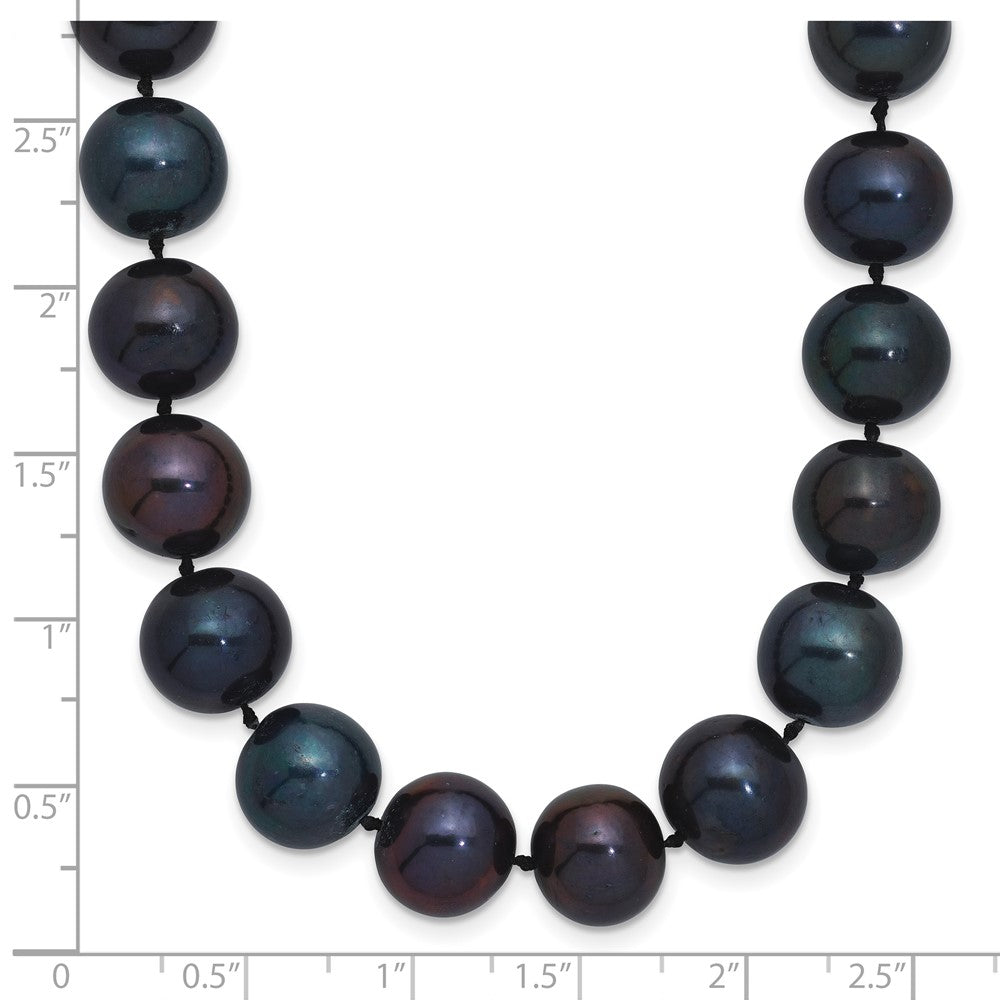 Sterling Silver Rhodium-plated 10-11mm Black Near-Round Freshwater Cultured Pearl Necklace