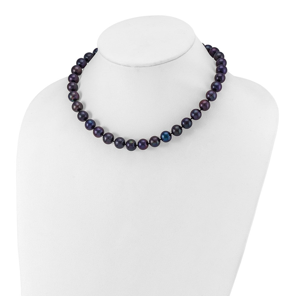 Sterling Silver Rhodium-plated 10-11mm Black Near-Round Freshwater Cultured Pearl Necklace