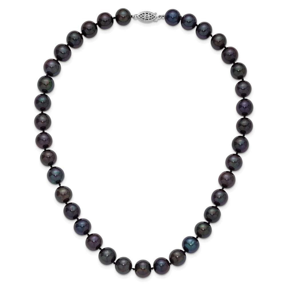 Sterling Silver Rhodium-plated 10-11mm Black Near-Round Freshwater Cultured Pearl Necklace