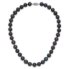 Sterling Silver Rhodium-plated 10-11mm Black Near-Round Freshwater Cultured Pearl Necklace