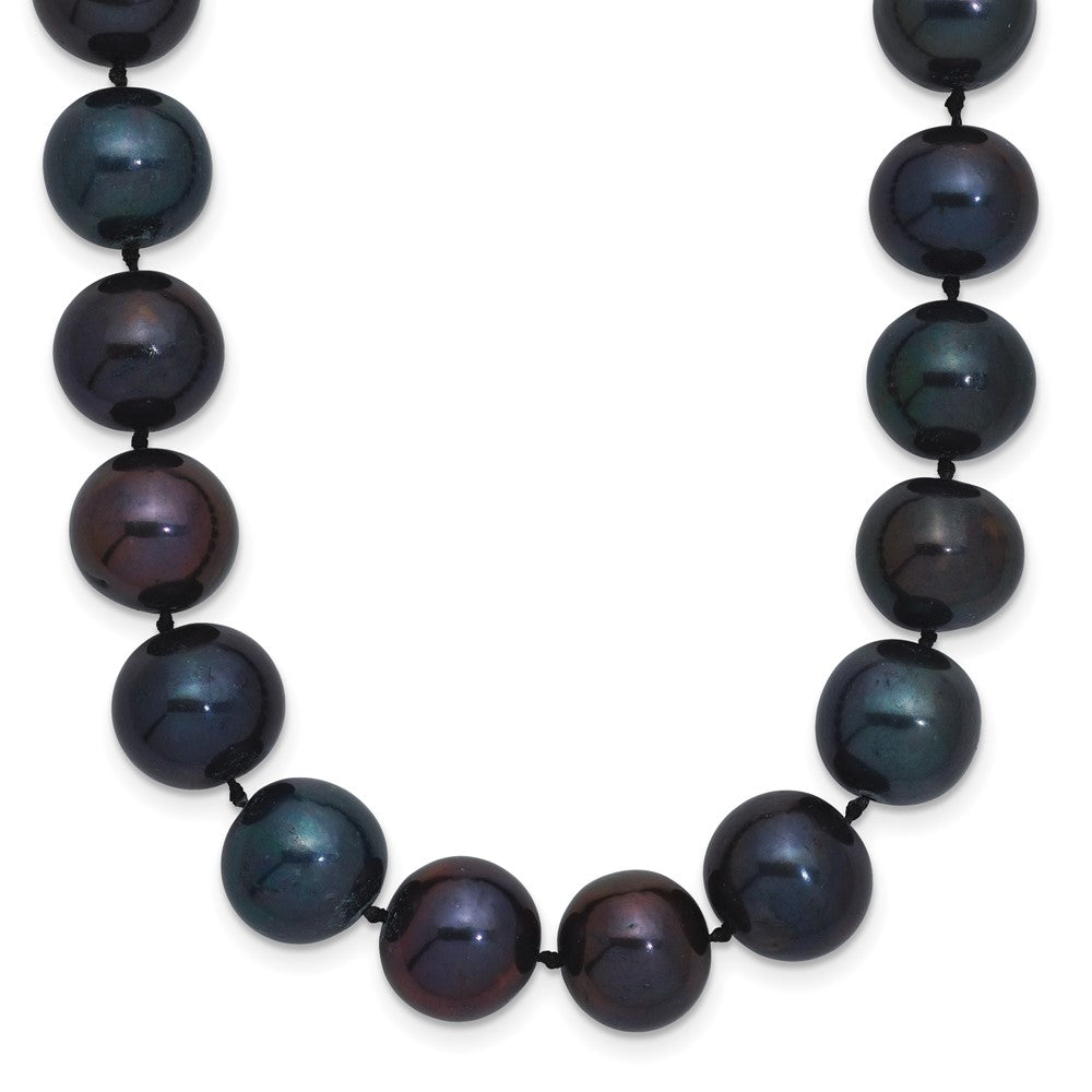 Sterling Silver Rhodium-plated 10-11mm Black Near-Round Freshwater Cultured Pearl Necklace