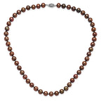 Sterling Silver Rhodium-plated 8-9mm Brown Near-Round Freshwater Cultured Pearl Necklace