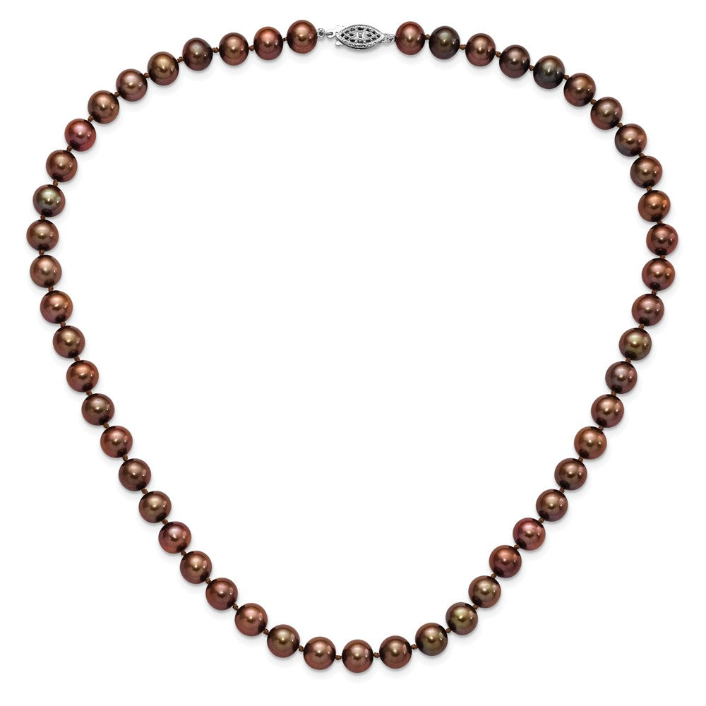 Sterling Silver Rhodium-plated 8-9mm Brown Near-Round Freshwater Cultured Pearl Necklace