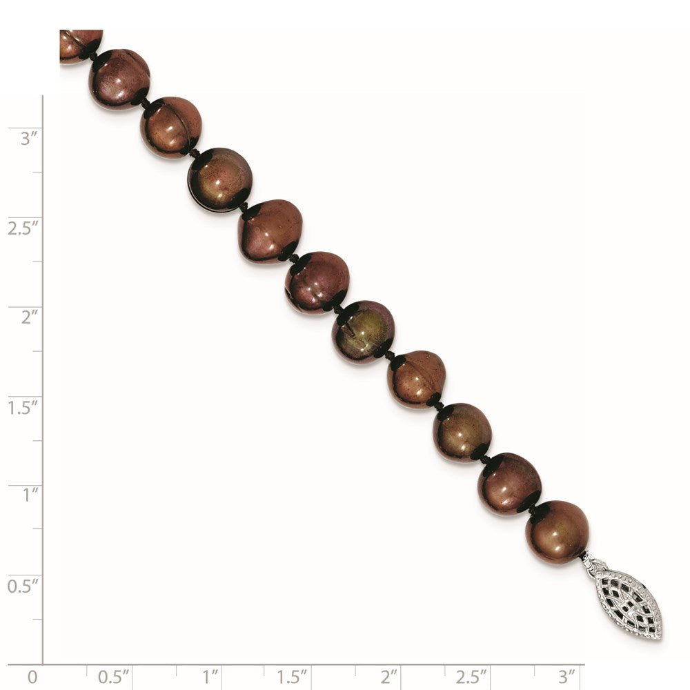Sterling Silver 9-10mm Coffee Egg Shape FW Cultured Pearl Necklace