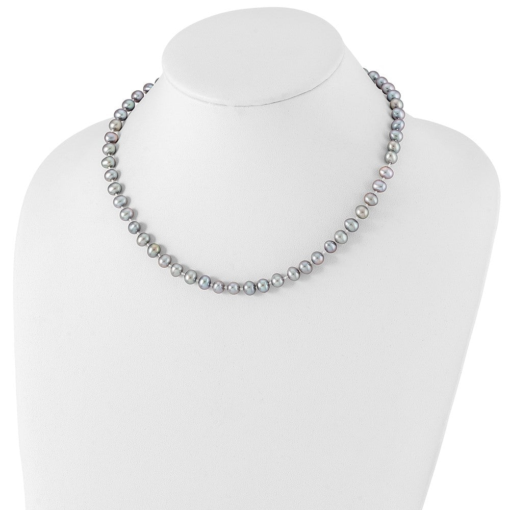 Sterling Silver Rhodium-plated 6-7mm Grey Near-Round Freshwater Cultured Pearl Necklace