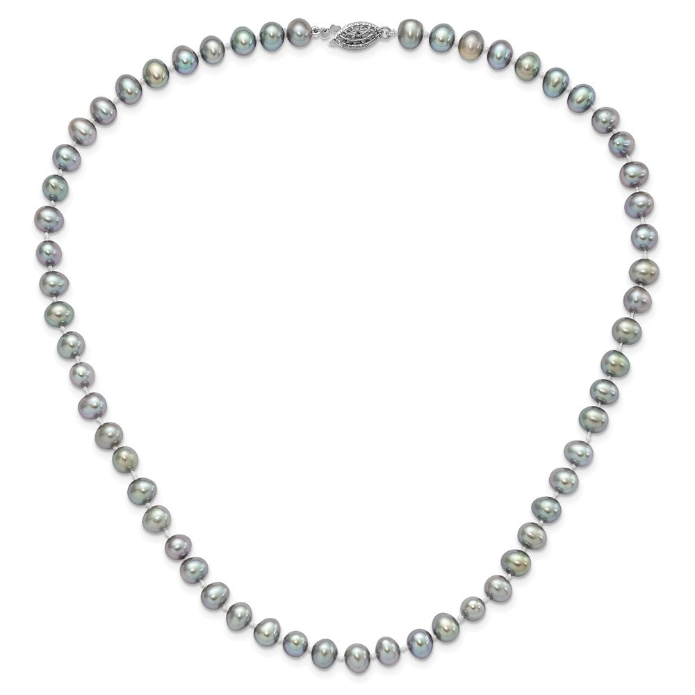 Sterling Silver Rhodium-plated 6-7mm Grey Near-Round Freshwater Cultured Pearl Necklace