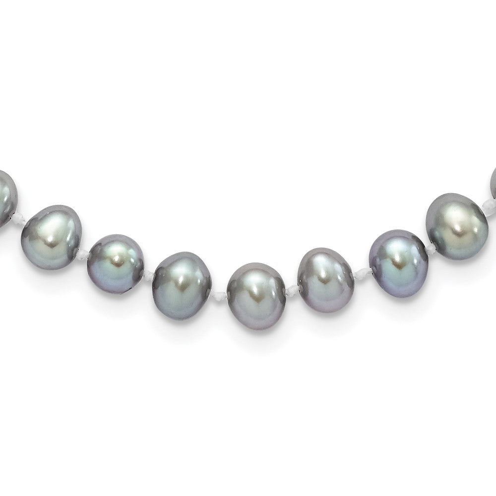 Sterling Silver Rhodium-plated 6-7mm Grey Near-Round Freshwater Cultured Pearl Necklace