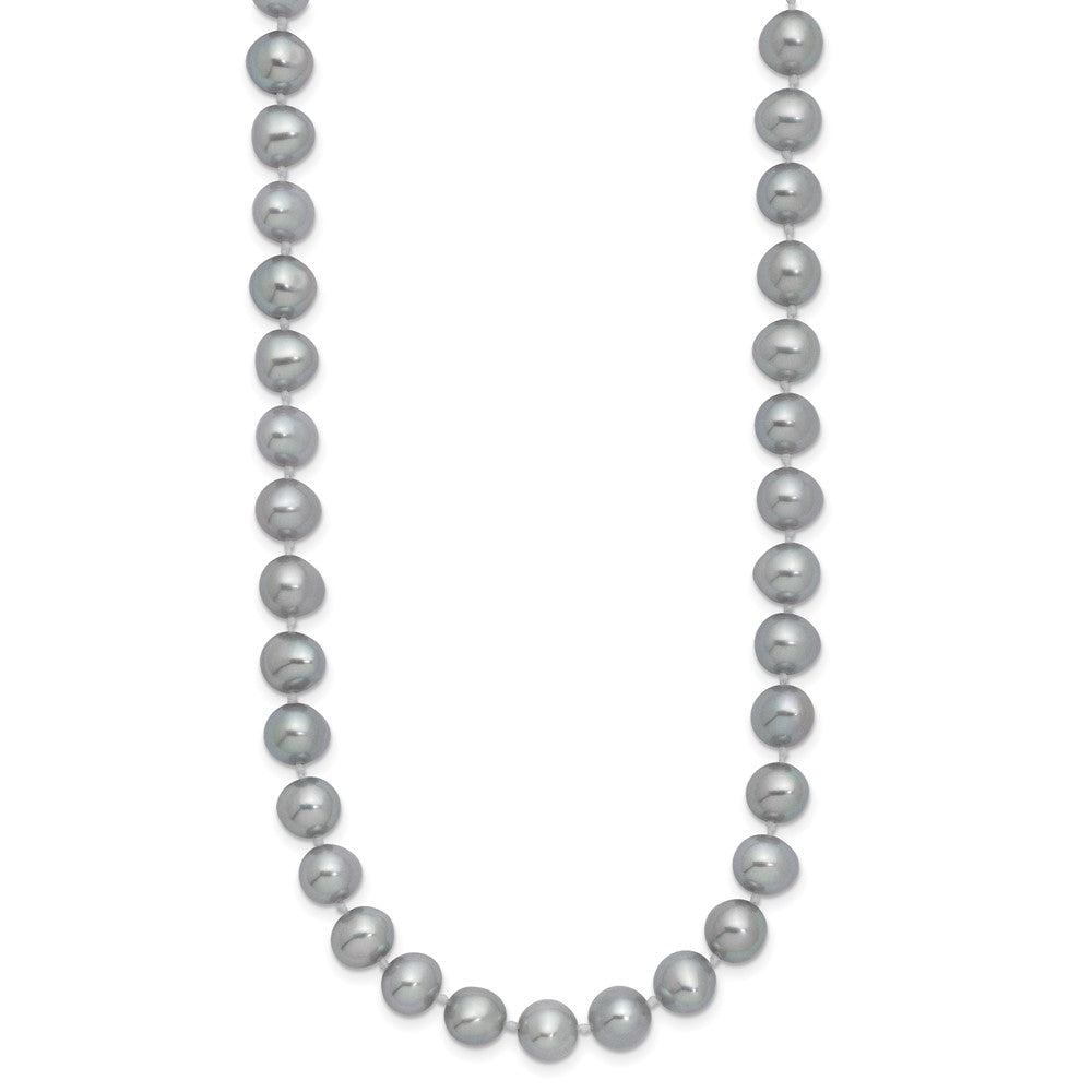 Sterling Silver Rhodium-plated 7-8mm Grey Near-Round Freshwater Cultured Pearl Necklace
