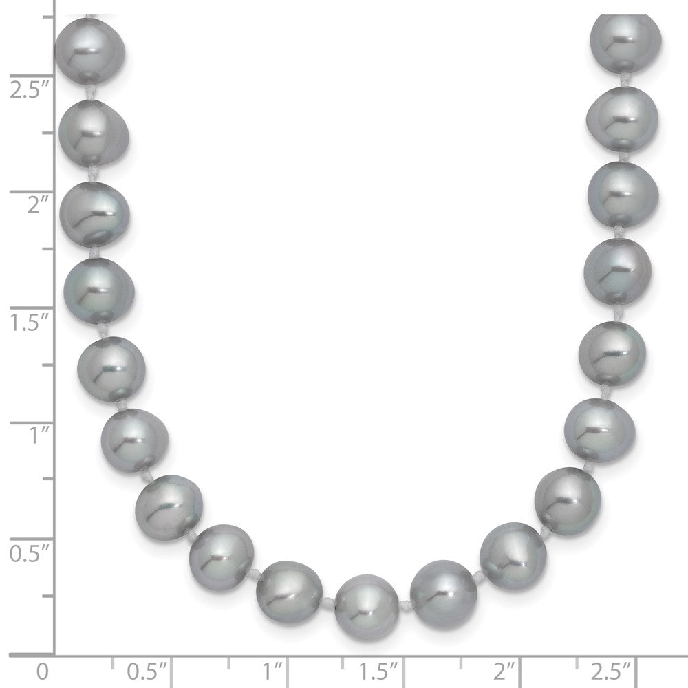 Sterling Silver Rhodium-plated 7-8mm Grey Near-Round Freshwater Cultured Pearl Necklace