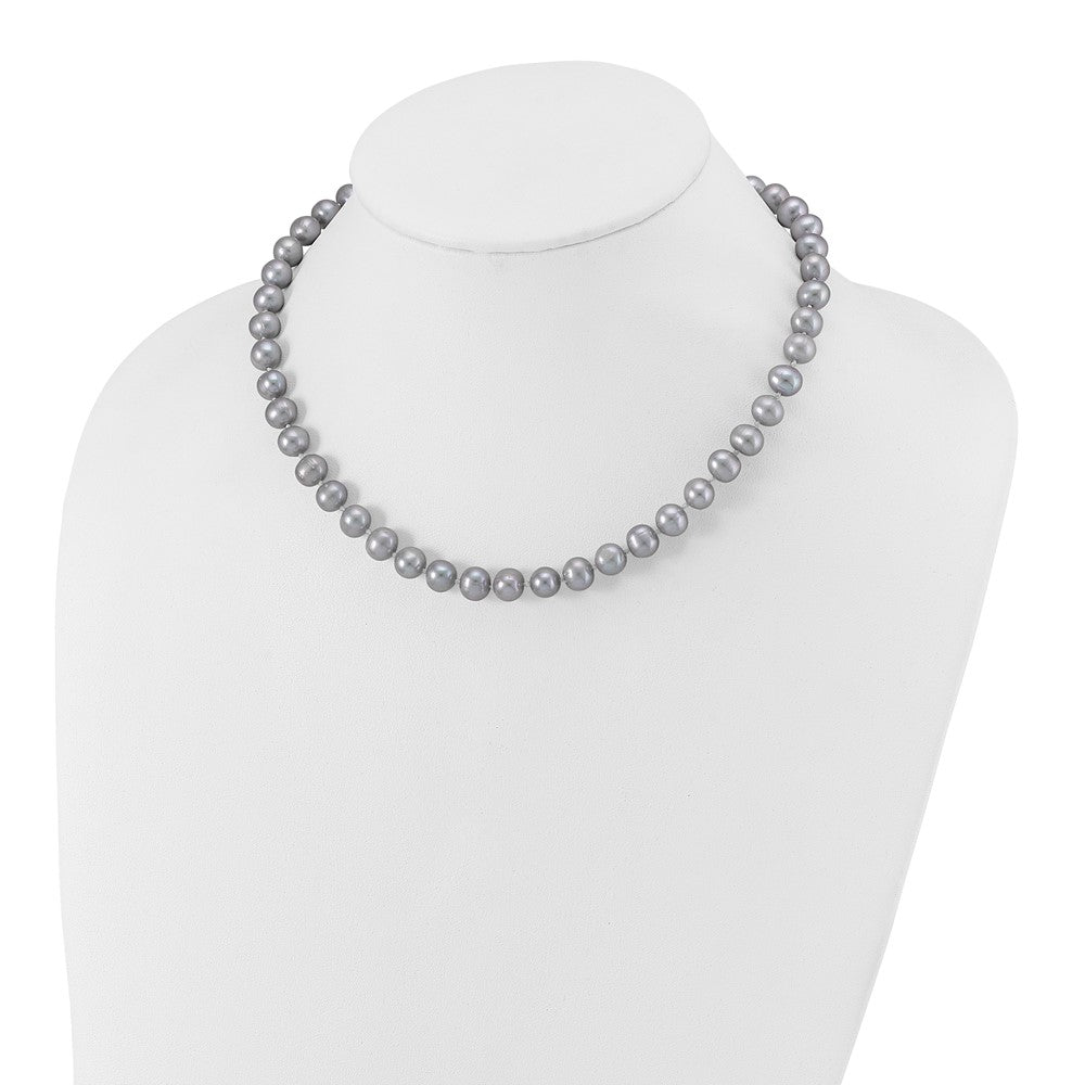 Sterling Silver Rhodium-plated 7-8mm Grey Near-Round Freshwater Cultured Pearl Necklace