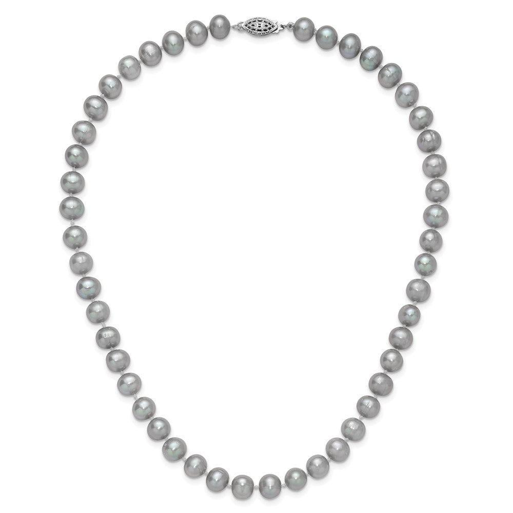 Sterling Silver Rhodium-plated 7-8mm Grey Near-Round Freshwater Cultured Pearl Necklace