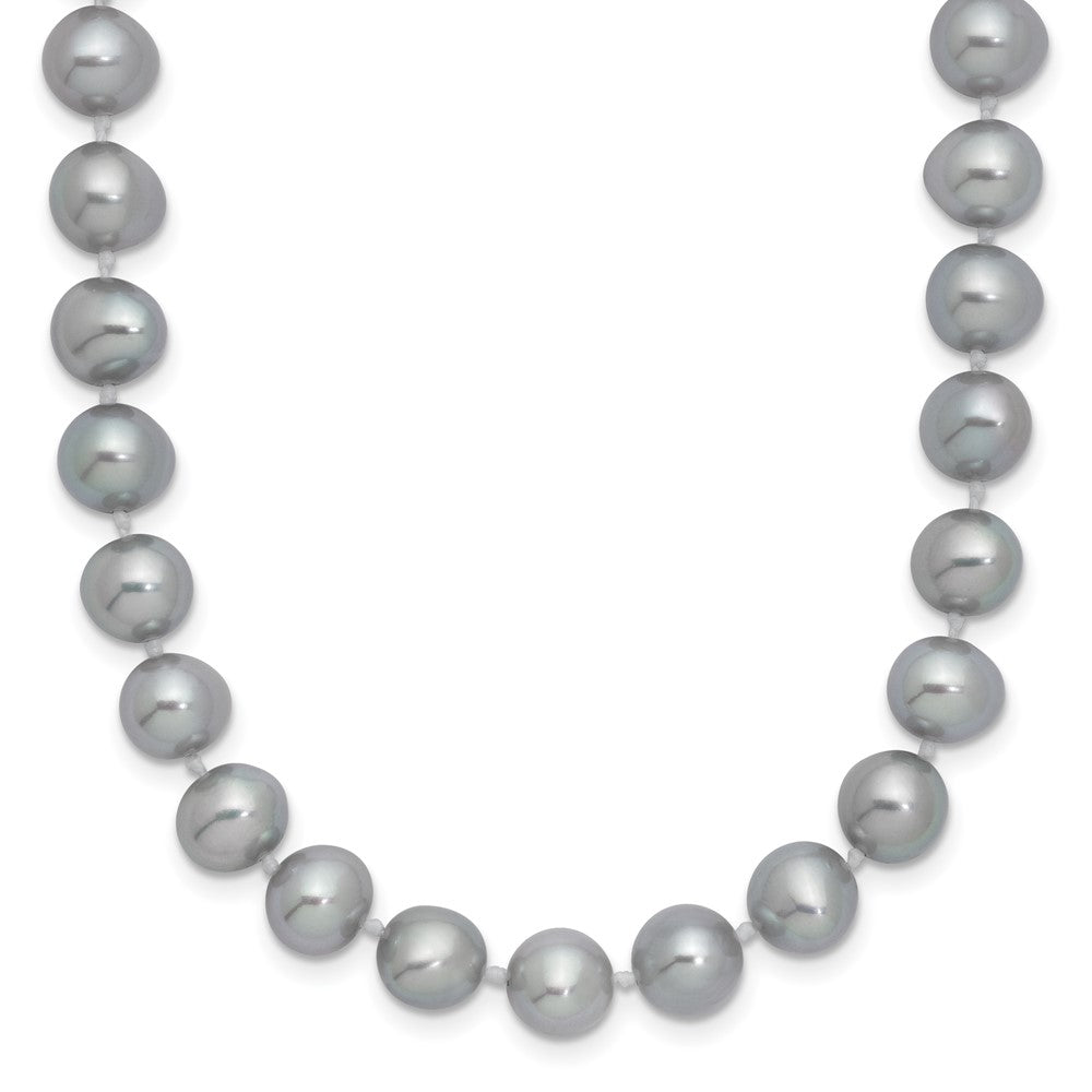 Sterling Silver Rhodium-plated 7-8mm Grey Near-Round Freshwater Cultured Pearl Necklace