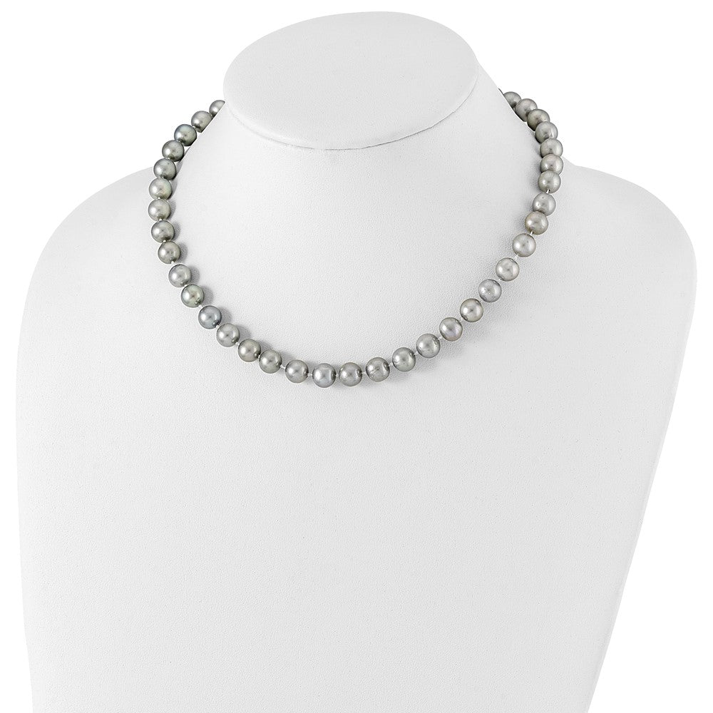 Sterling Silver Rhodium-plated 8-9mm Grey Near-Round Freshwater Cultured Pearl Necklace