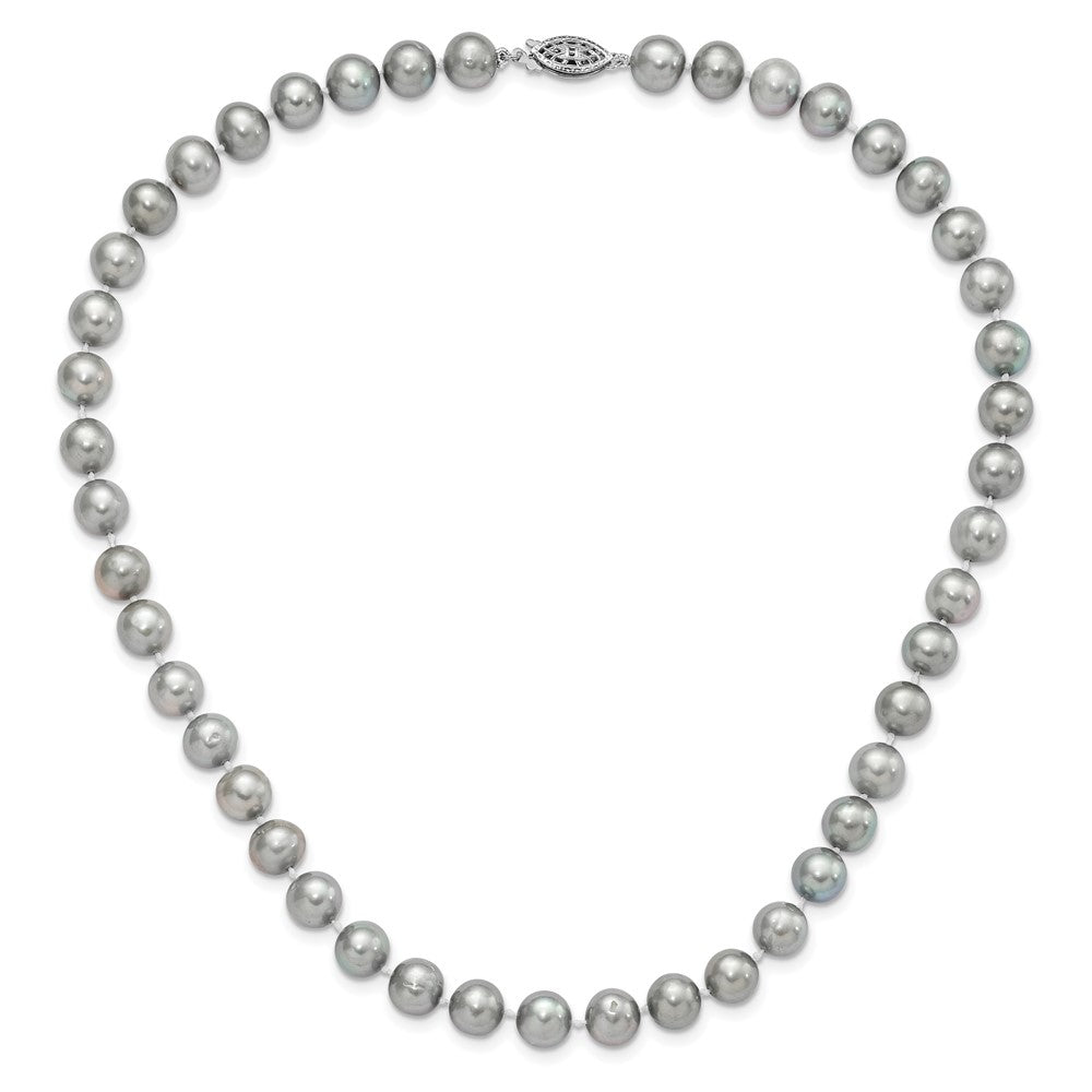 Sterling Silver Rhodium-plated 8-9mm Grey Near-Round Freshwater Cultured Pearl Necklace