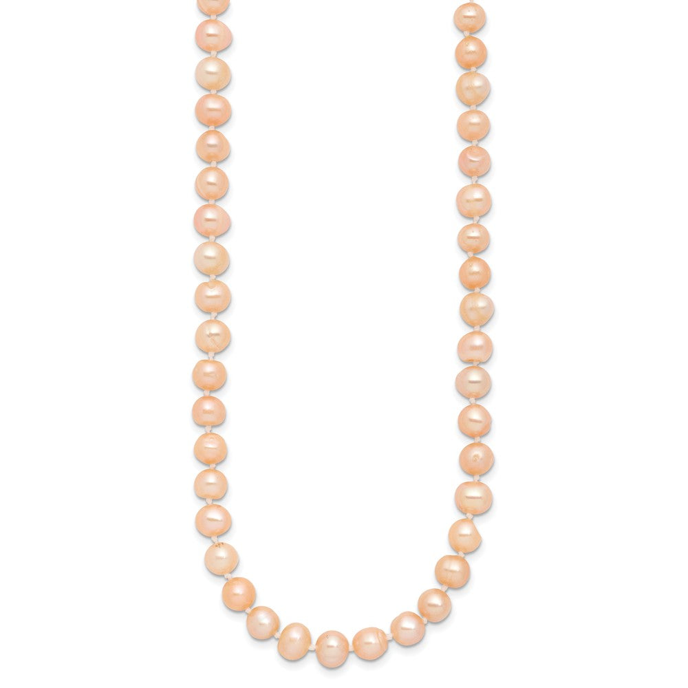 Sterling Silver Rhodium-plated 6-7mm Pink Near-Round Freshwater Cultured Pearl Necklace