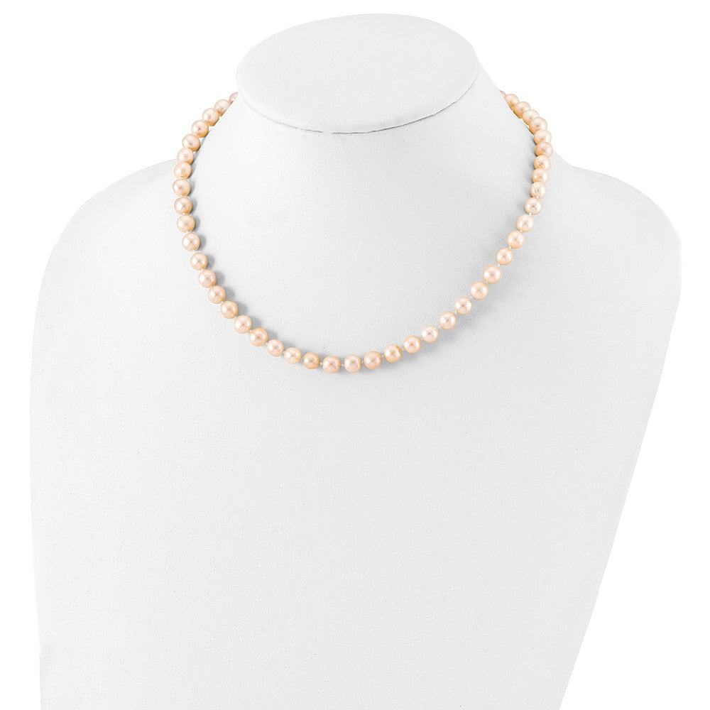 Sterling Silver Rhodium-plated 6-7mm Pink Near-Round Freshwater Cultured Pearl Necklace