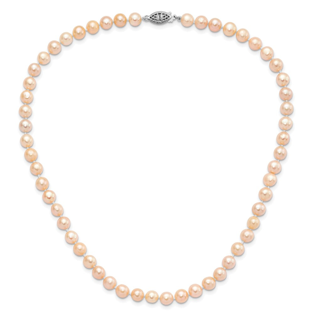 Sterling Silver Rhodium-plated 6-7mm Pink Near-Round Freshwater Cultured Pearl Necklace