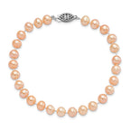 Sterling Silver Rhodium-plated 6-7mm Pink Near-Round Freshwater Cultured Pearl 7.25 inch Bracelet