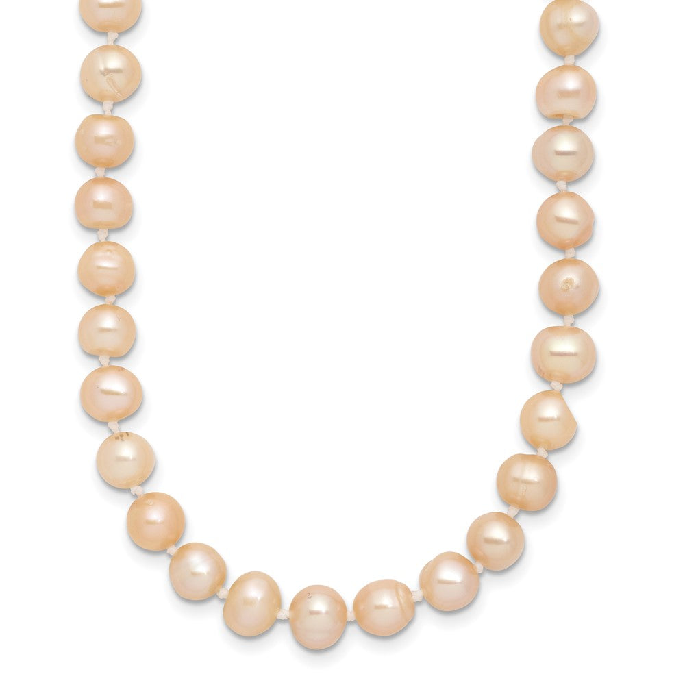 Sterling Silver Rhodium-plated 6-7mm Pink Near-Round Freshwater Cultured Pearl Necklace