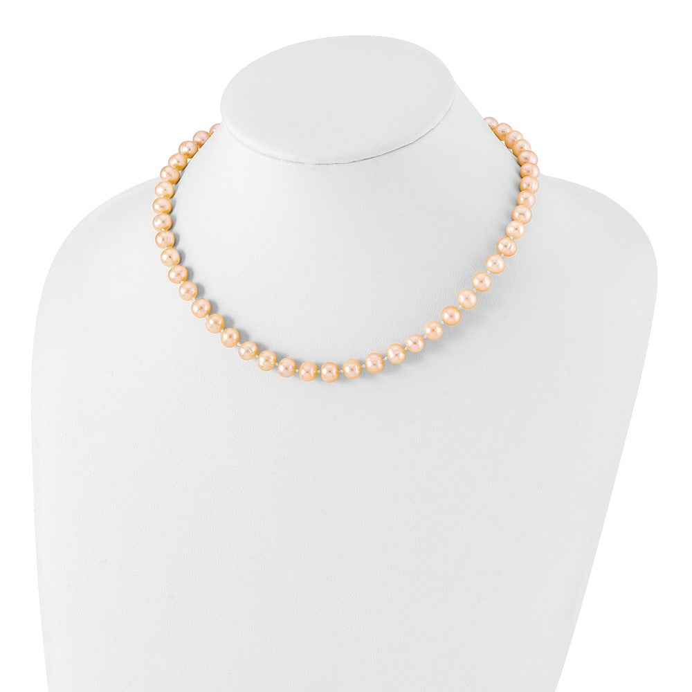 Sterling Silver Rhodium-plated 7-8mm Pink Near-Round Freshwater Cultured Pearl Necklace
