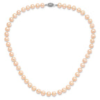 Sterling Silver Rhodium-plated 7-8mm Pink Near-Round Freshwater Cultured Pearl Necklace