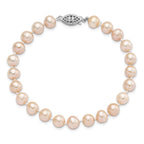 Sterling Silver Rhodium-plated 7-8mm Pink Near-Round Freshwater Cultured Pearl 7.25 inch Bracelet
