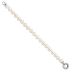 Sterling Silver Rhodium-plated 9-10mm White Near-Round Freshwater Cultured Pearl and CZ Fancy 7.5 inch Bracelet