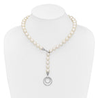 Sterling Silver Rhodium-plated 10-11mm White Near-Round Freshwater Cultured Pearl and CZ Clasp Adjustable 19.5 inch Necklace