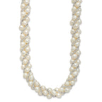Sterling Silver Rhodium-plated 6-7mm White Near-Round Pearl and Glass Beaded Twisted 18 inch Necklace