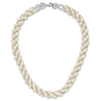 Sterling Silver Rhodium-plated 6-7mm White Near-Round Pearl and Glass Beaded Twisted 18 inch Necklace
