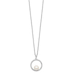 Sterling Silver Rhodium-plated 8-9mm White Button Freshwater Cultured Pearl and CZ 17 inch Necklace