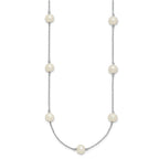 Sterling Silver Rhodium-plated 7-8mm White Near-Round Freshwater Cultured Pearl 9-Station Necklace