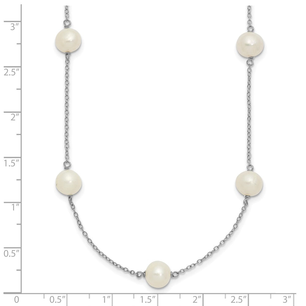 Sterling Silver Rhodium-plated 7-8mm White Near-Round Freshwater Cultured Pearl 9-Station Necklace