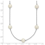 Sterling Silver Rhodium-plated 7-8mm White Near-Round Freshwater Cultured Pearl 9-Station Necklace