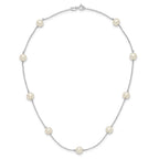 Sterling Silver Rhodium-plated 7-8mm White Near-Round Freshwater Cultured Pearl 9-Station Necklace