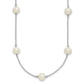 Sterling Silver Rhodium-plated 7-8mm White Near-Round Freshwater Cultured Pearl 9-Station Necklace