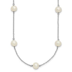 Sterling Silver Rhodium-plated 7-8mm White Near-Round Freshwater Cultured Pearl 9-Station Necklace