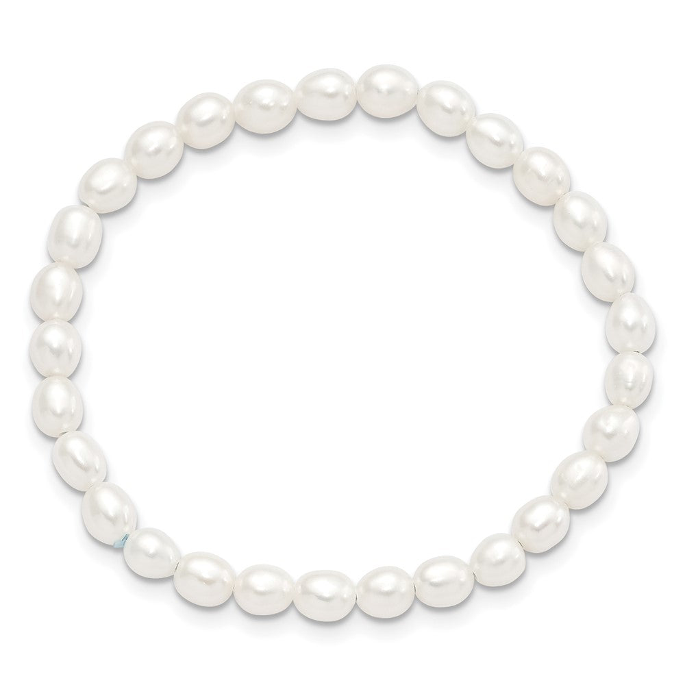 Childrens 4-5mm White Rice Freshwater Cultured Pearl 40mm Stretch Bracelet
